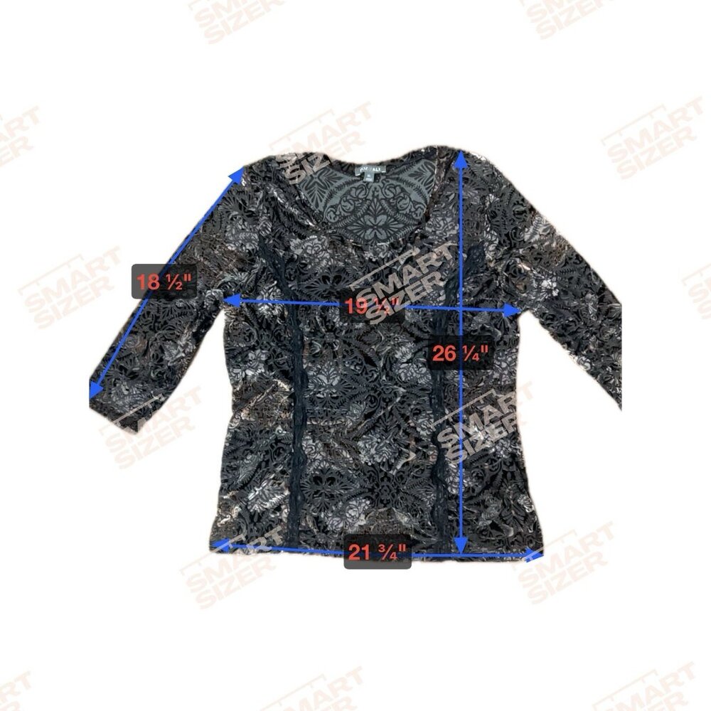 Roz & Ali Sheer Black Gold Lace 3/4Sleeve Blouse - Picture 11 of 13